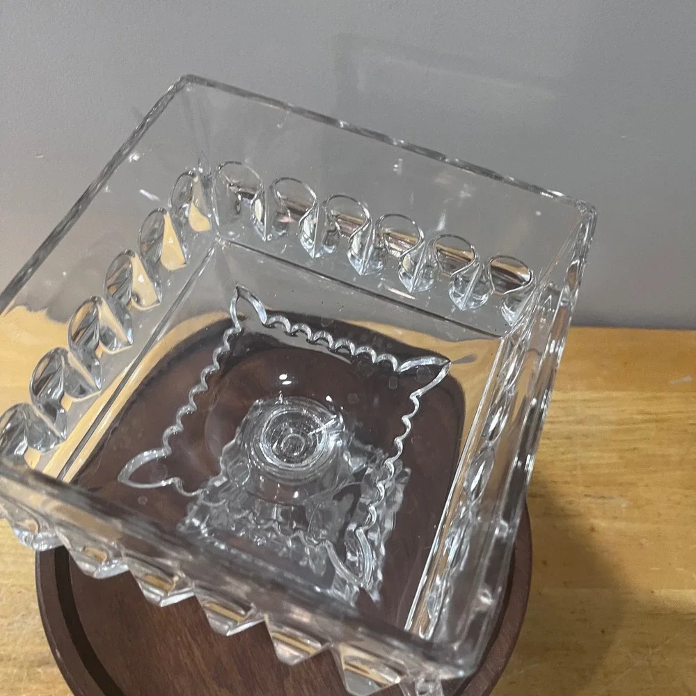Vtg Adams & Co 1890s EAPG Crystal Wedding Box Victorian Clear Glass Lid Pedestal